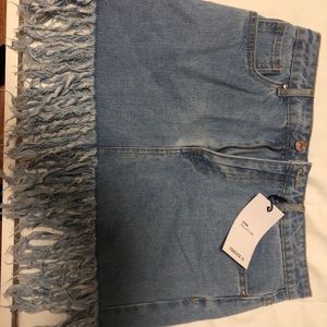 New thing tags fringed denim skirt